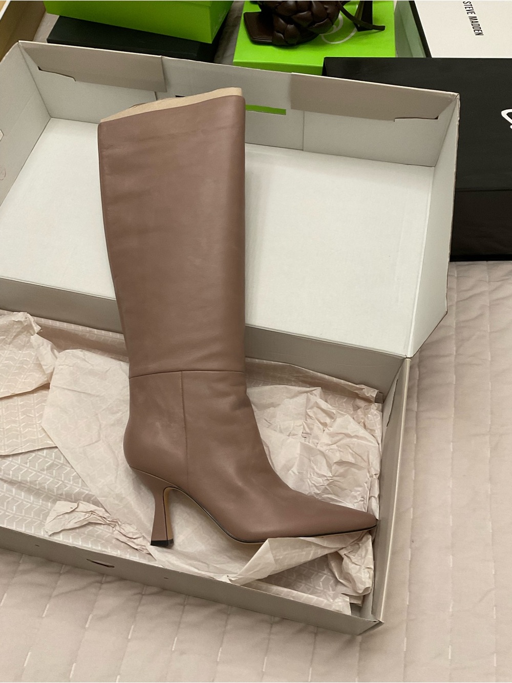 Marc Fisher Knee-High Pointed Toe Heel Boot in Mauve Taupe